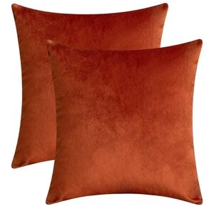Set of 2 Velvet Throw Pillow Cases 18 X 18 (Rust)